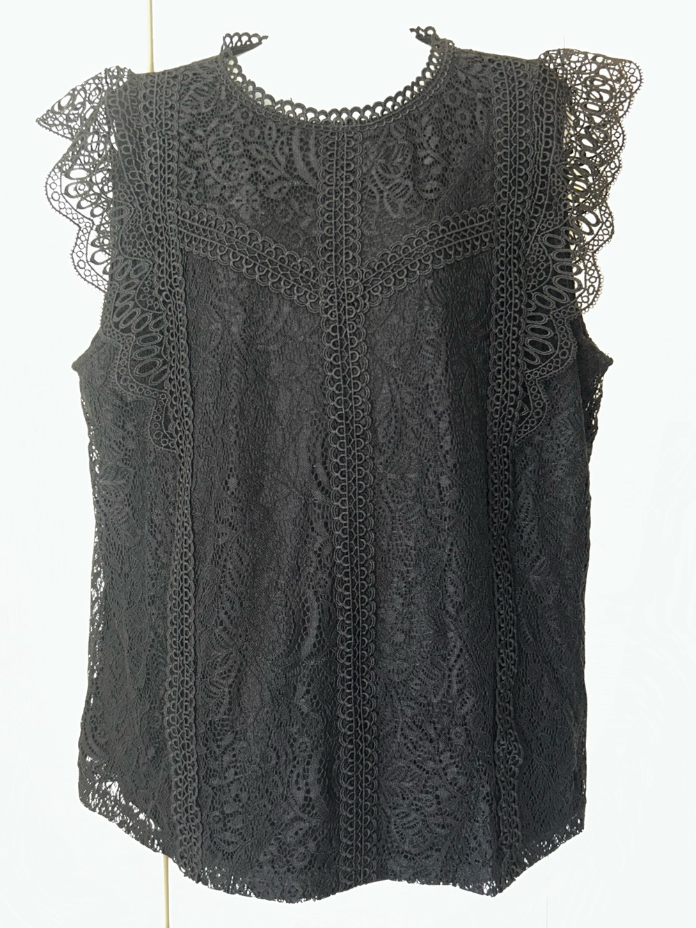 Like Love black Lace Overlay sleeveless Top with Scalloped Trim 1XL